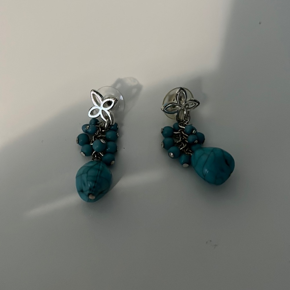 marble teal flower earrings
